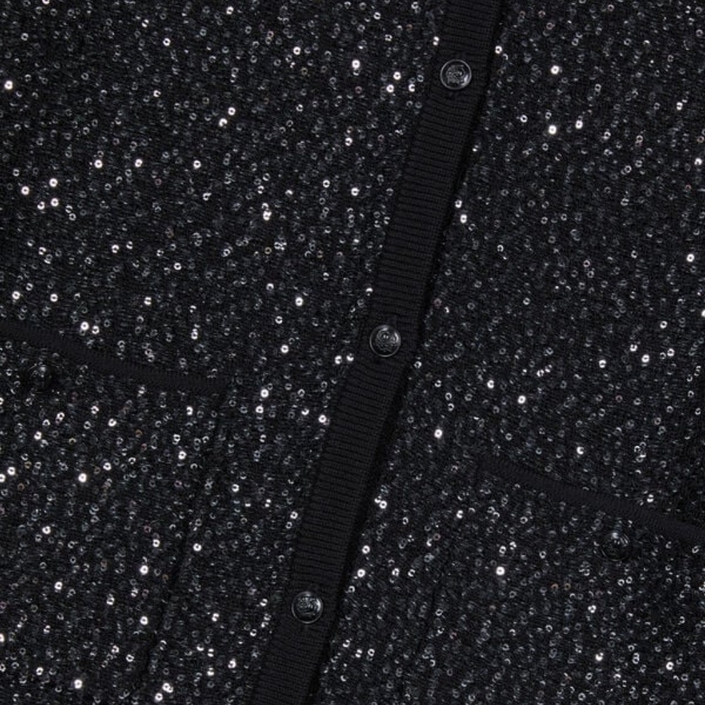 NWT | The Kooples | Black Knit Cardigan Sweater  | Silver Sequin-Embellished - Picture 4 of 10